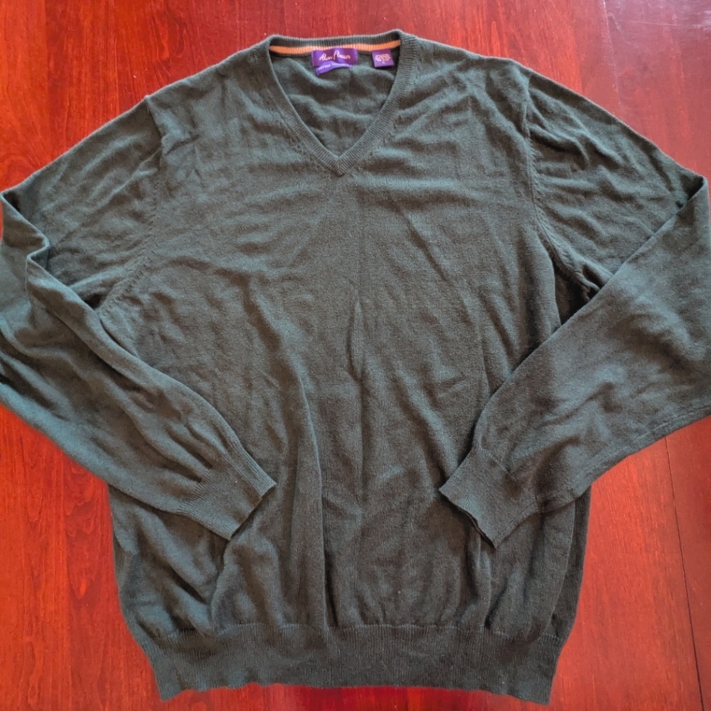 Alan Flusser Cotton Cashmere Blend Sweater, Pine Green, Size Large